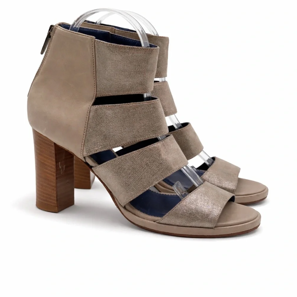 Valentina Rangoni Metallic Silver Strappy Chunky Sandals Stylish Block Heels - Picture 1 of 15
